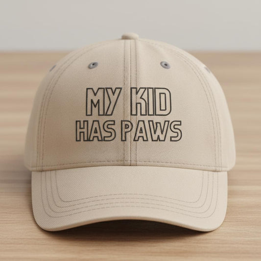 Pigment-Dyed Cotton Cap – "My Kid Has Paws" Dog Mom Embroidery, Inside pattern, Birthday Gift