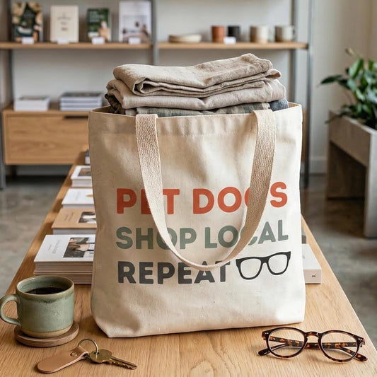 Pet Dogs Shop Local Repeat Tote | Funny Dog Lover Bag