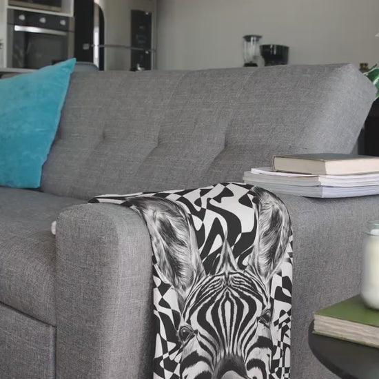 Wild Zebra Print Luxury Velveteen Plush Blanket 50”x60”,Modern Unique Design, Unisex Gift, Super Soft, Great for Travel, For all ages.
