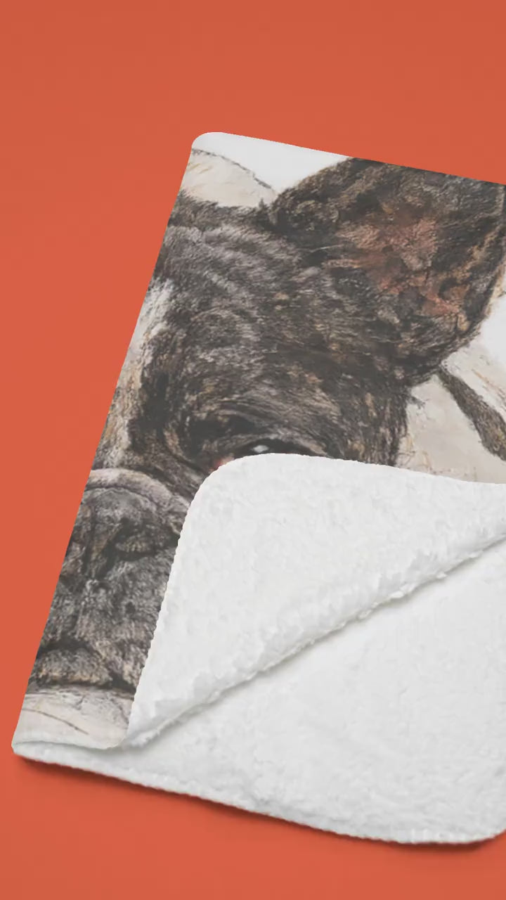 French Bulldog Sherpa Fleece Blanket | Watercolor Dog Print, Pet Memorial Gift