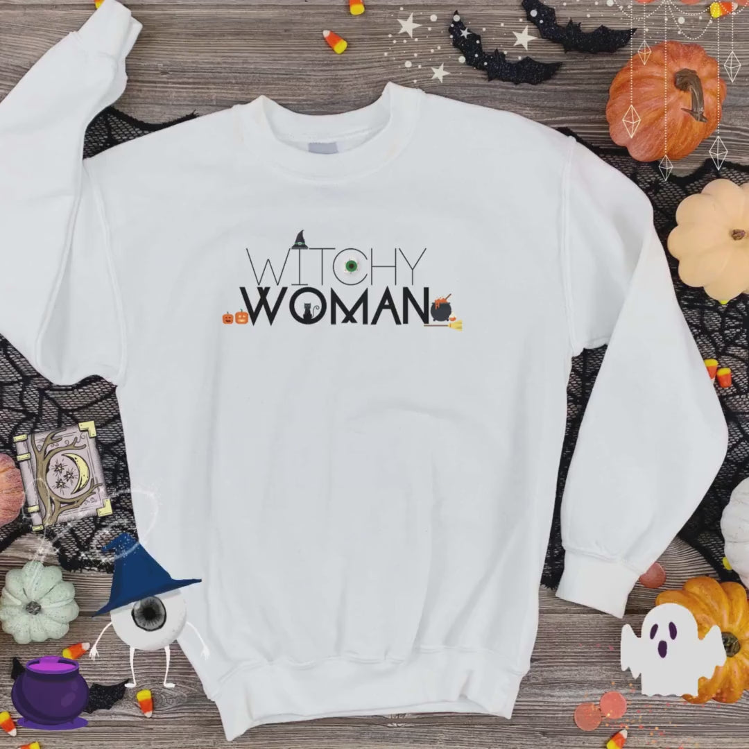Witchy Woman, Halloween Crewneck Sweatshirt, Halloween apparel, Cozy Halloween sweatshirt, Trick or treat shirt, Retro Apparel,Modern