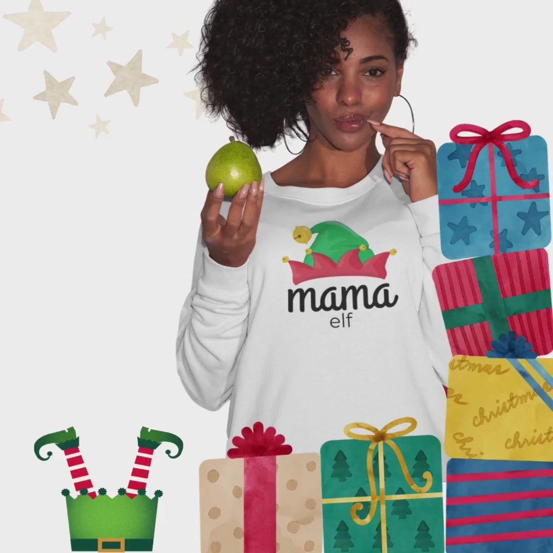 Mama Elf Family Christmas Sweatshirt, Matching Xmas Shirts for Mom, Dad, Kids, Holiday Apparel, Festive Outfit