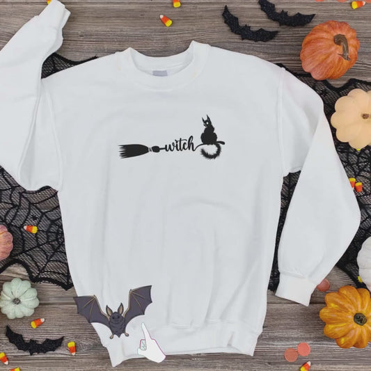 Witch & Cat Halloween Crewneck Sweatshirt: Cozy Unisex Apparel